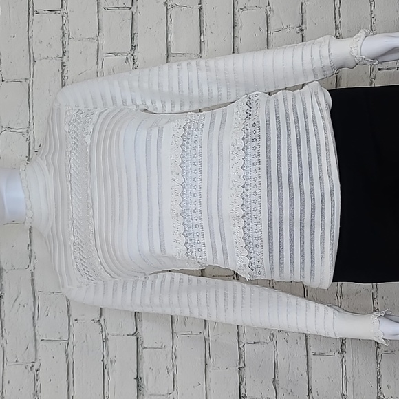 cinq a sept Tops - Cinq a Sept Antonia High Neck Long Sleeve Tiered Ruffle Lacey Blouse in White